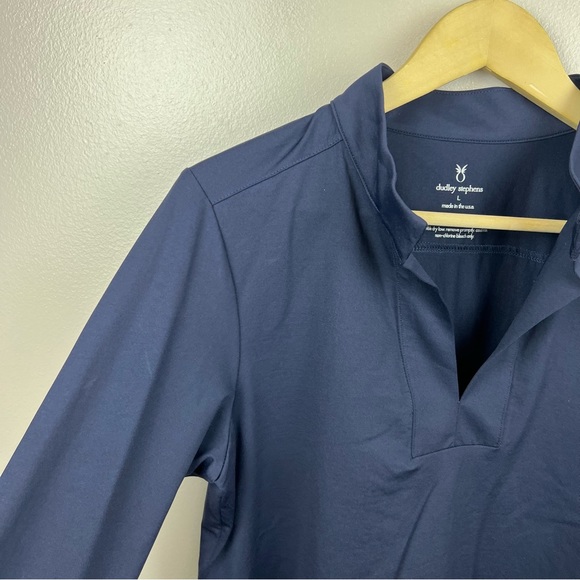 Dudley Stephens India Tunic Top Size Large Bell Sleeve Navy Blue Stretch Casual - Picture 6 of 10